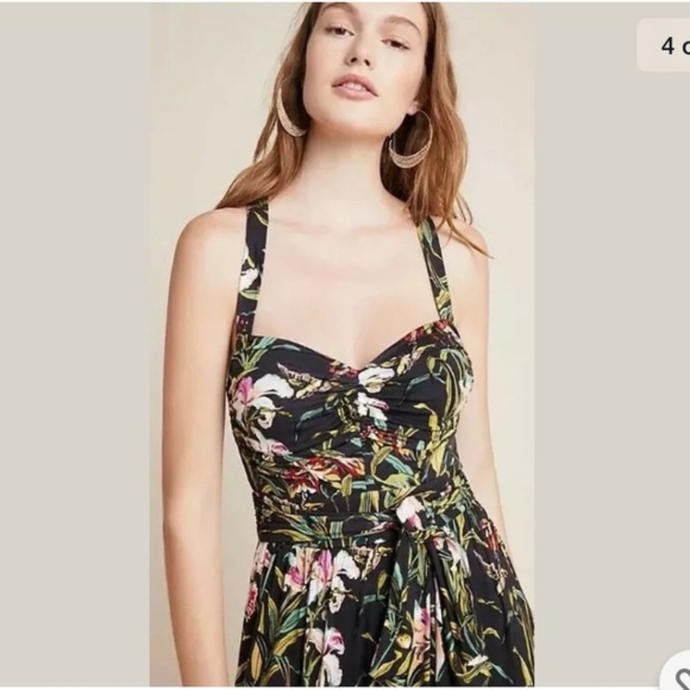 Anthropologie Black Floral Maxi Dress with Pink & Green Accents - Picture 3 of 6